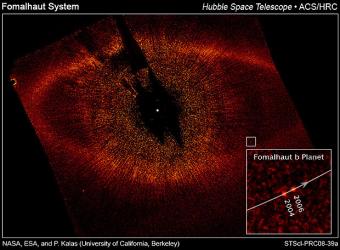 Imagen tomada en el rango óptico con el instrumento ACS, Advanced Camera for Surveys, instalado en el telescopio espacial Hubble. Esta imagen, hecha pública en noviembre de 2008, es la única de un planeta extrasolar que se tiene hasta el momento en el rango visible.- NASA / ESA / UNIVERSIDAD DE BERKELEY