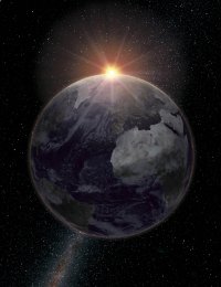 Ilustracion de la luz del Sol pasando a traves de la atmósfera de la Tierra durante un eclipse, visto desde la Luna.- GABRIEL PÉREZ DÍAZ/IAC