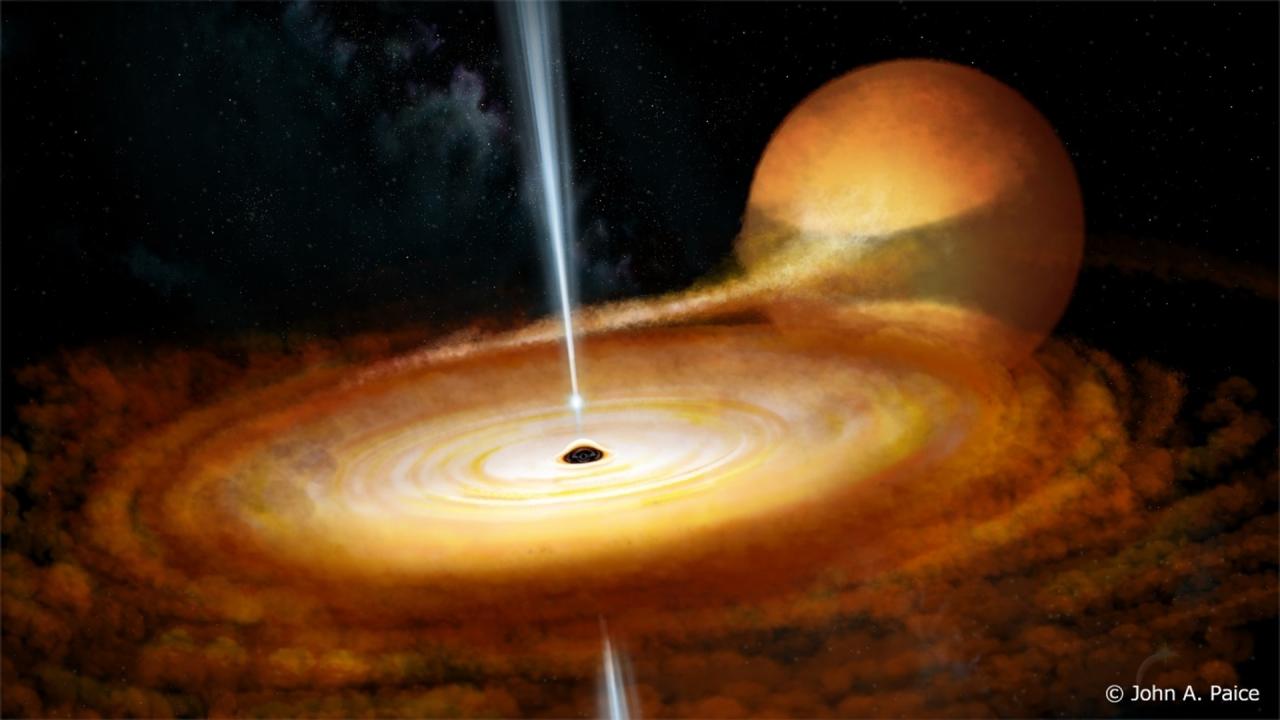 An artist's impression of the black hole system MAXI J1820+070.